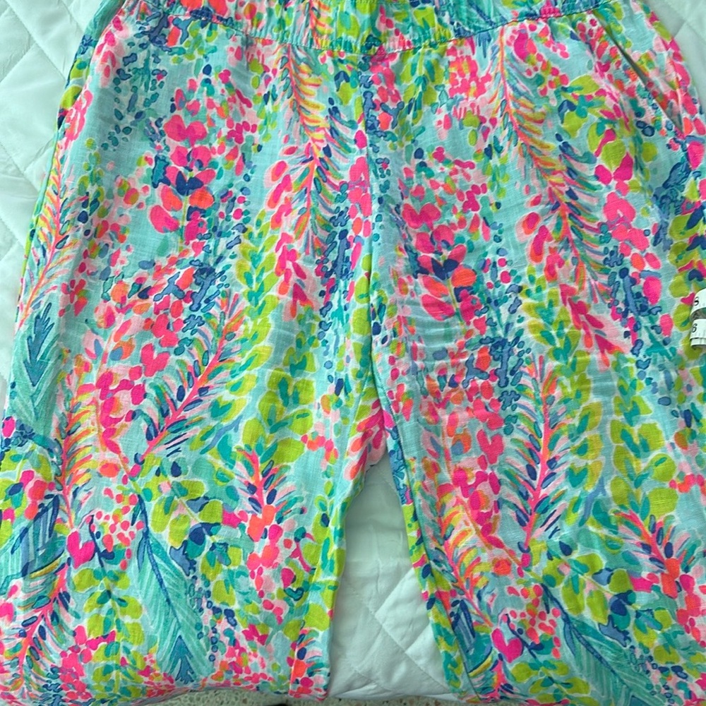 Lilly Pulitzer FLORITA Linen pants in Multi Catch the Wave sz XL EUC